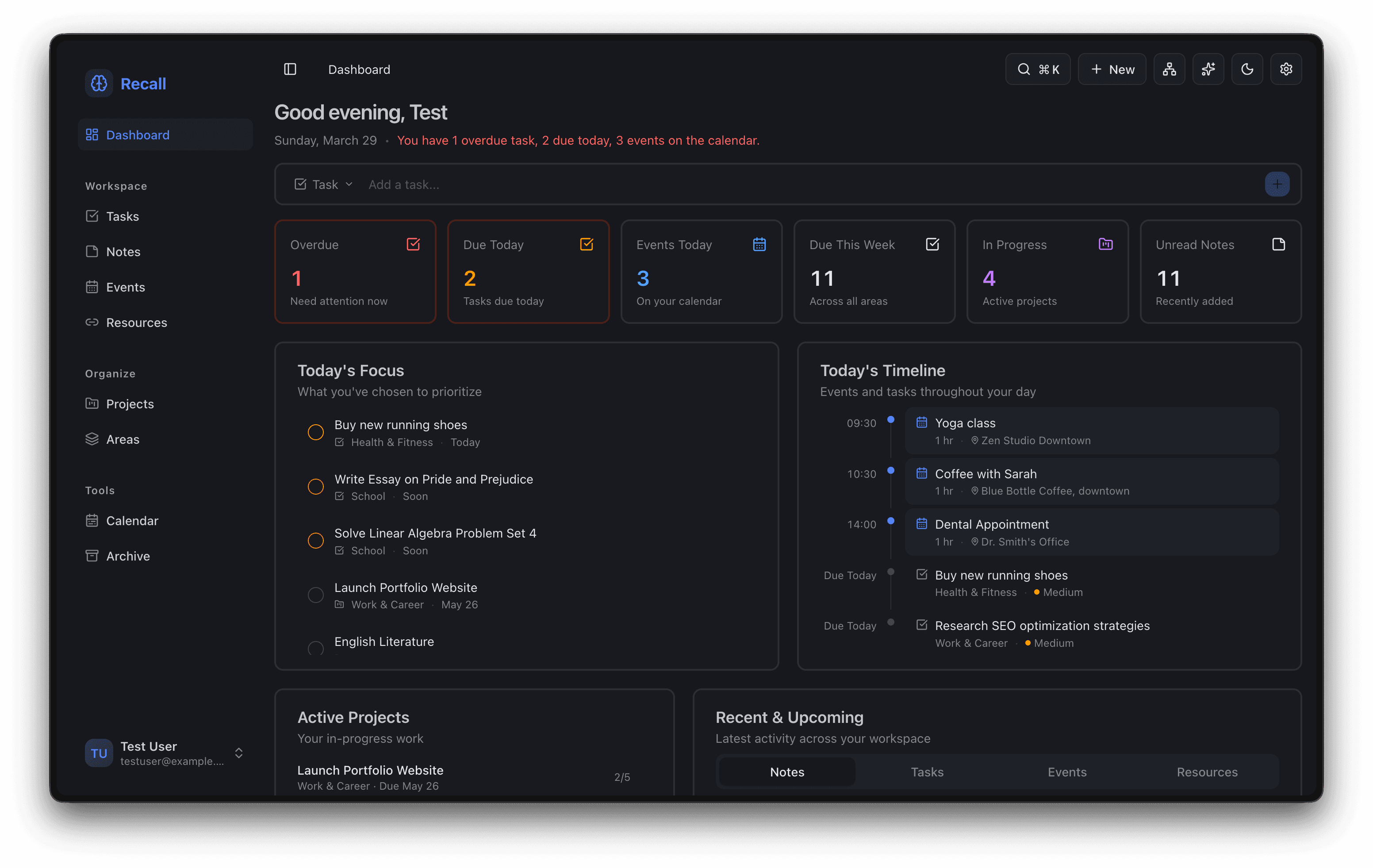Recall dashboard preview