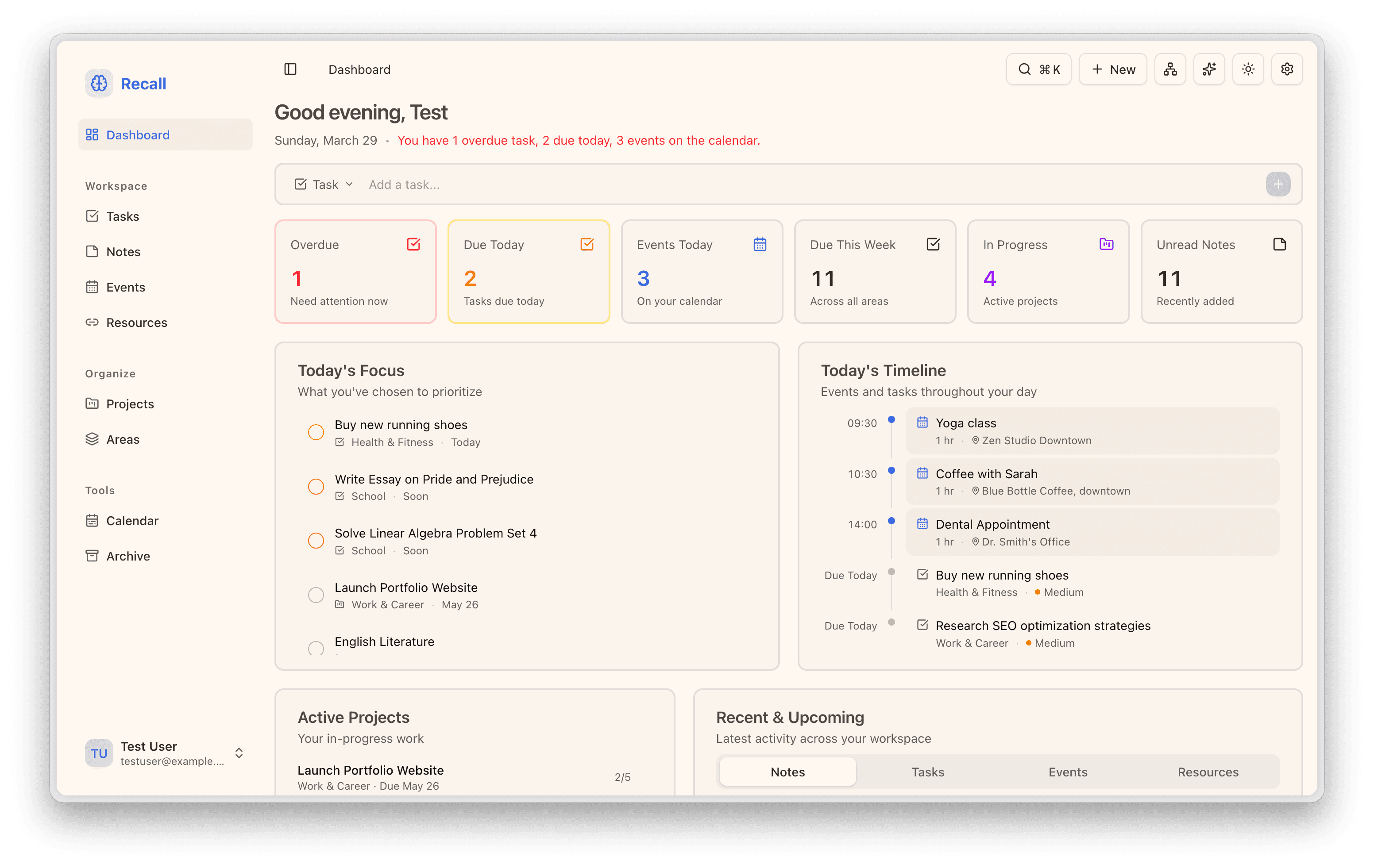 Recall dashboard preview