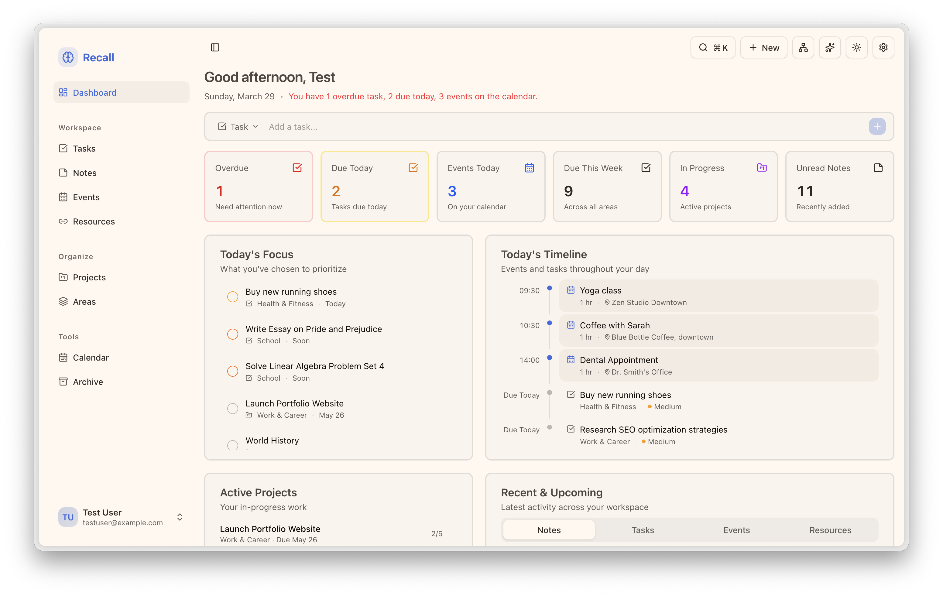 Recall dashboard preview